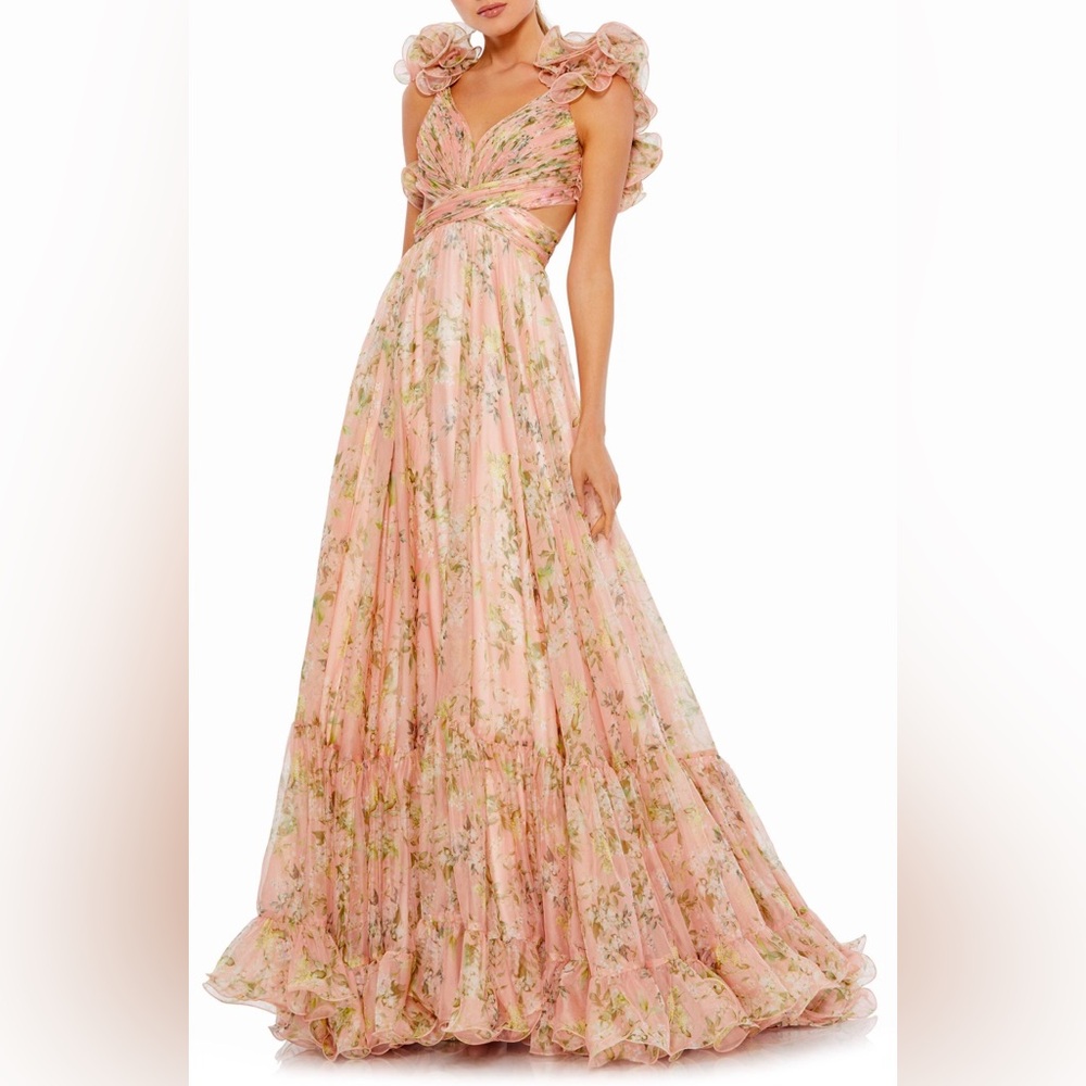 Floral Chiffon Cutout Ballgown | Mac Duggal